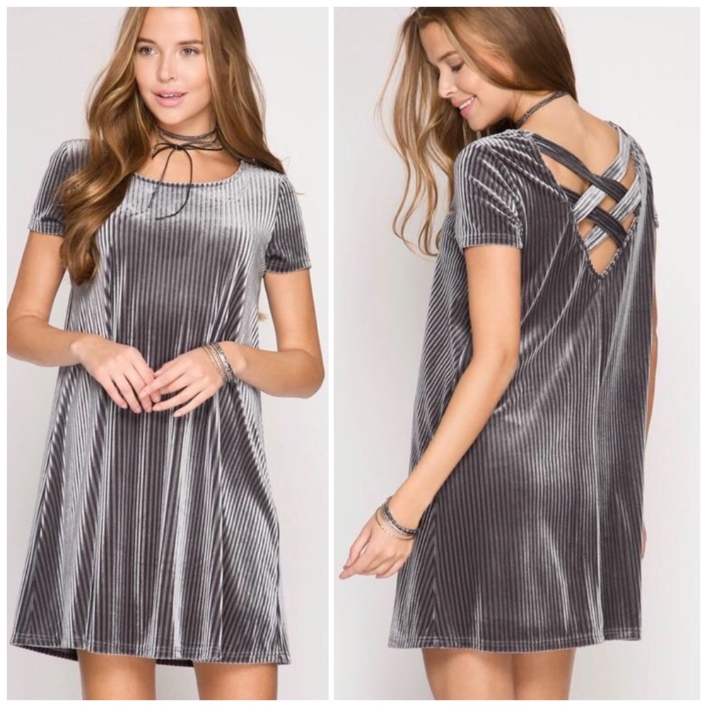 ❗️CLOSING SALE❗️Gray Velvet Criss Cross Back Dress